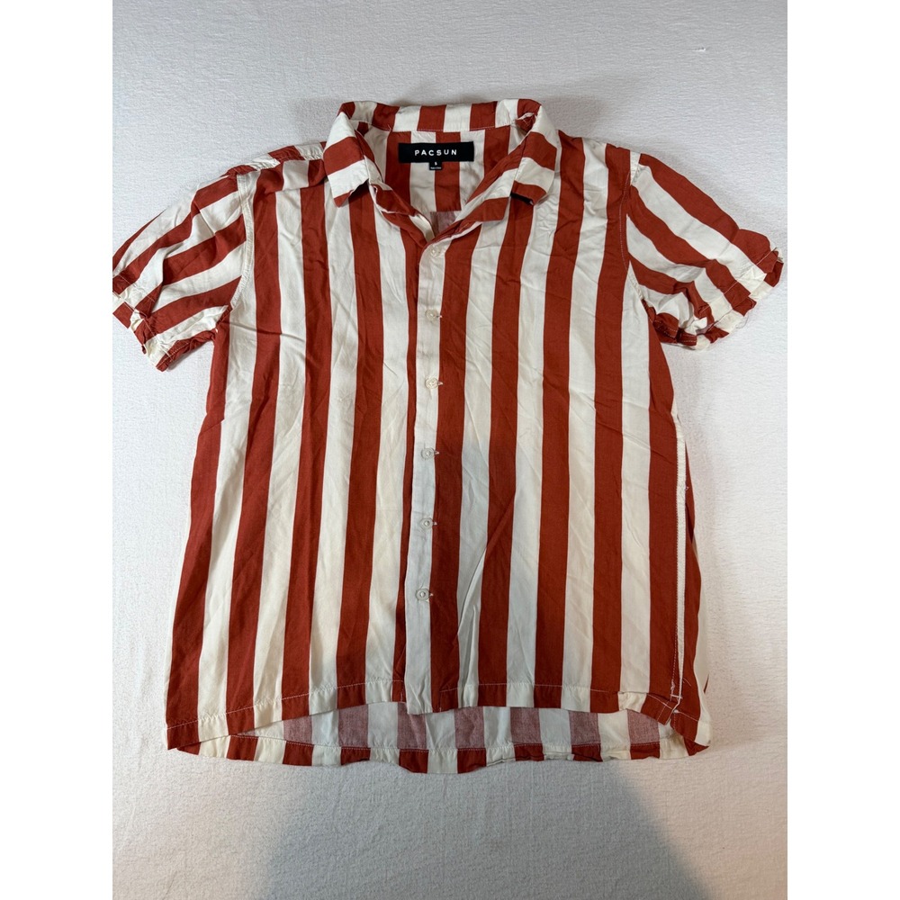 PacSun Red White Striped Short Sleeve Button Down Viscose Shirt Womens Small